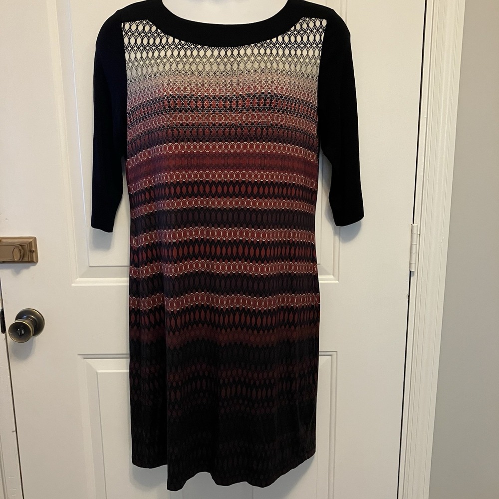 OLSEN Europe Size US 16 XL Geometric Print Knit Dress Black Orange Red Women's